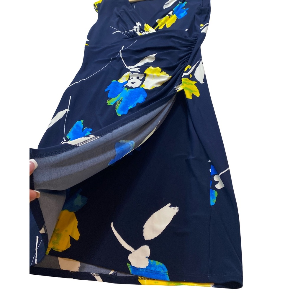 Lauren Ralph Lauren Floral Ruched Sheath‎ Dress Navy Classic Wrap Work Size 10 - Picture 6 of 11
